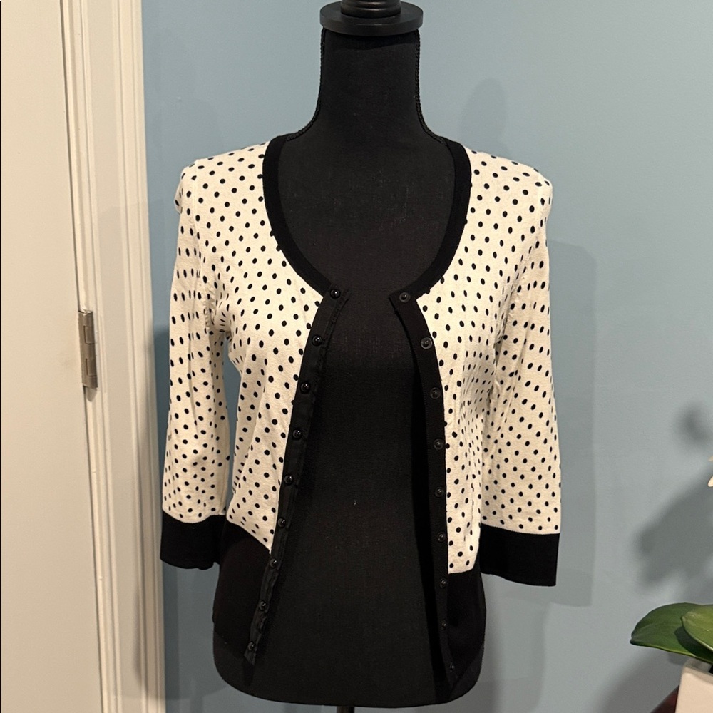 White House Black Market Black and White Polka Dot Cardigan